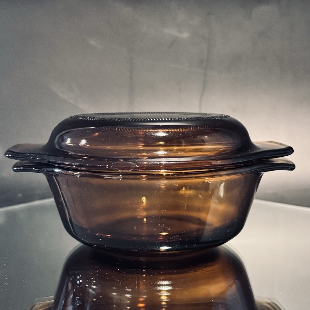 Vintage Anchor‎ Hocking Fire King Amber Brown Glass 12oz Casserole Dish w/Lid